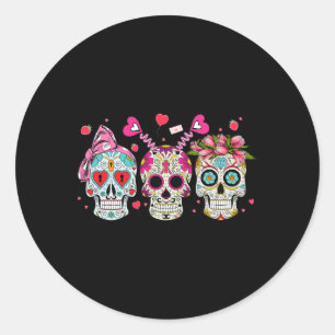Sugar Skull Älskare Alla hjärtans dag Partikelmatc Runt Klistermärke