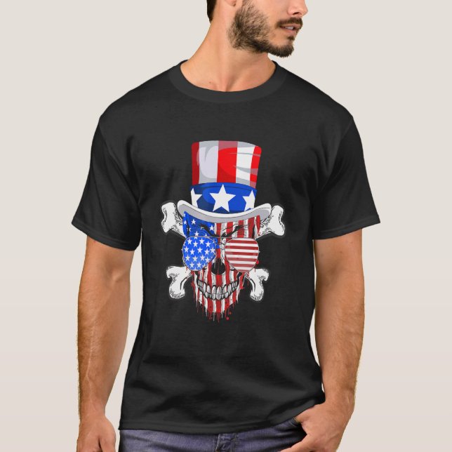 Sugar Skull American Flagga USA 4 juli 4 M T Shirt (Framsida)