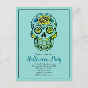Sugar Skull Aqua Blue Halloween fest Inbjudan Vykort