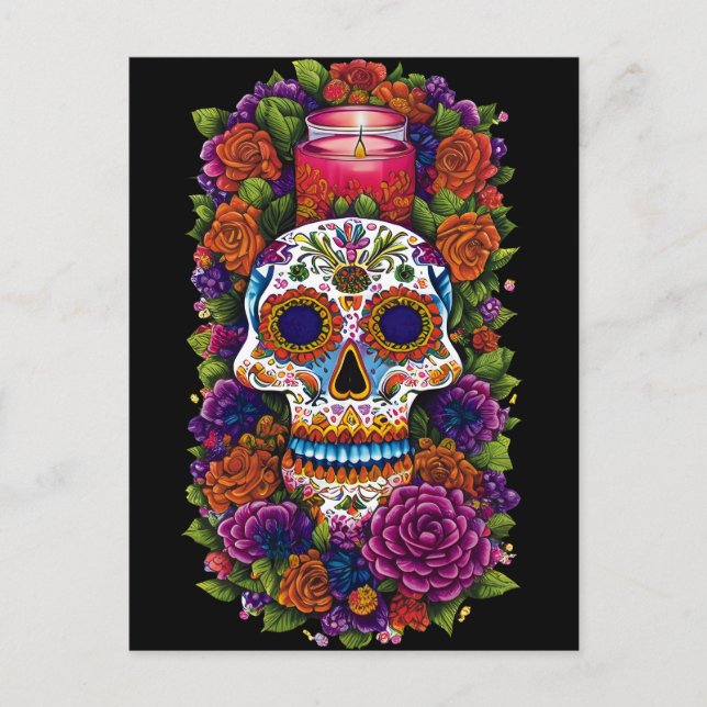 Sugar Skull Art - Celebrate Dia de los Muertos Vykort (Framsida)