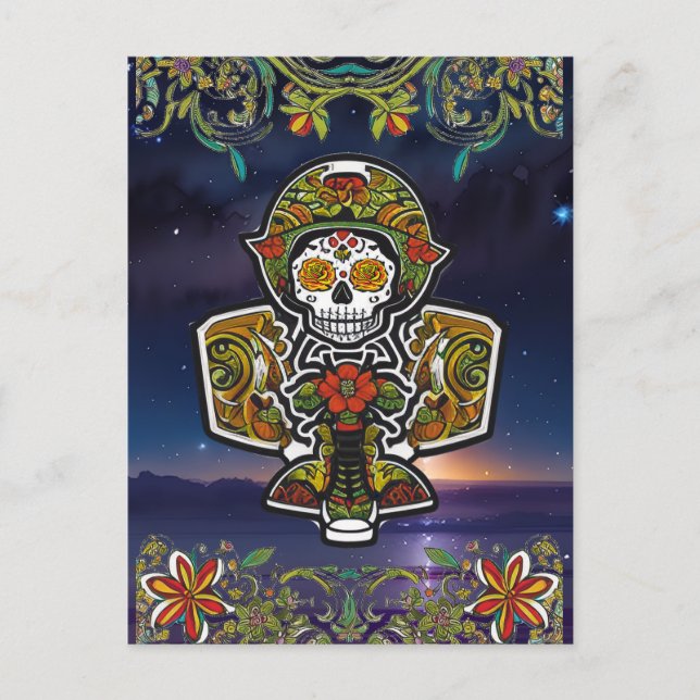 Sugar Skull Art - Day of the dead-flygplanet Altar Vykort (Framsida)