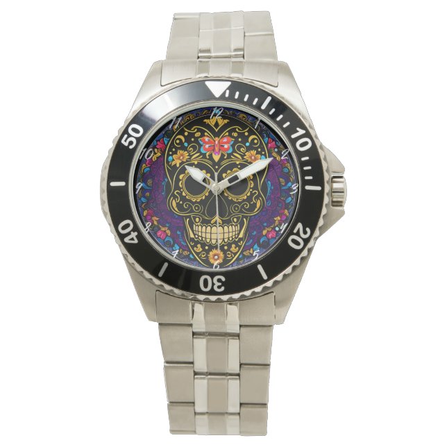 Sugar Skull Art - Dia De Los Muertos Armbandsur (Framsida)