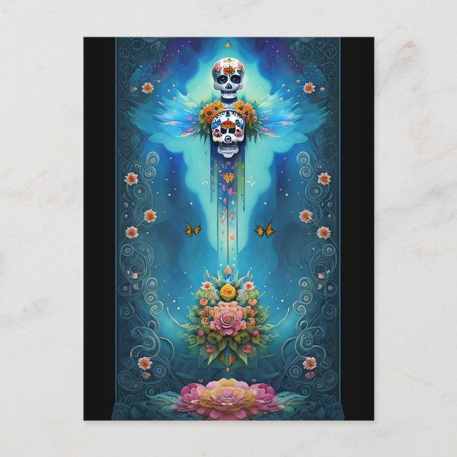 Sugar Skull Art Festive Spirit Dia de los Muertos Vykort (Framsida)