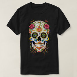 Sugar Skull Art - Festive with Rosa ros T Shirt