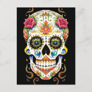 Sugar Skull Art - Festive with Rosa ros Vykort