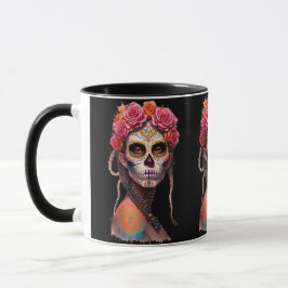 Sugar Skull Art - Flickor med hjärnhage och Rosa Mugg