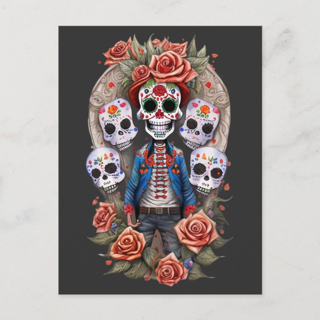 Sugar Skull Art - Man står i Arch Vykort (Framsida)