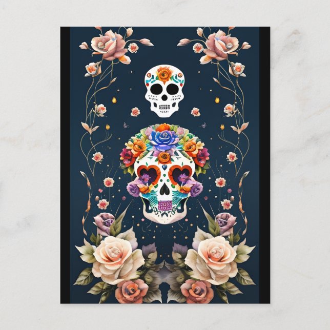 Sugar Skull Art - Mexikanskt kulturarv Vykort (Framsida)
