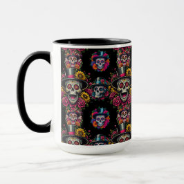 Sugar Skull Art - Top hat Blommigt Fiesta Mugg