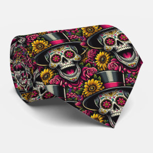 Sugar Skull Art - Top hat och Solros Calavera Slips