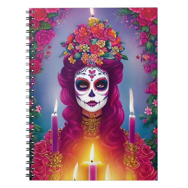 Sugar Skull Art - Vackert vin i Altar Anteckningsbok (Framsidan)
