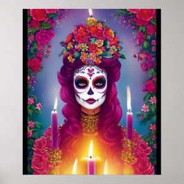 Sugar Skull Art - Vackert vin i Altar Poster