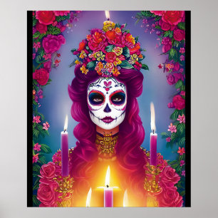 Sugar Skull Art - Vackert vin i Altar Poster
