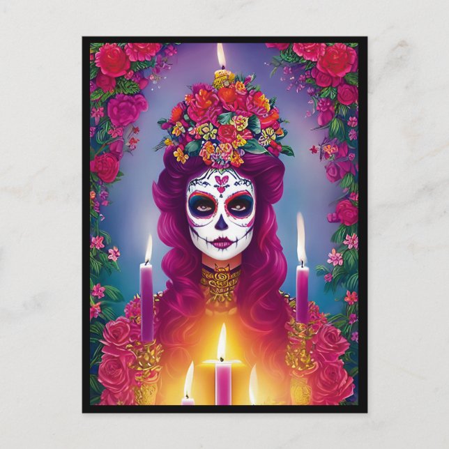 Sugar Skull Art - Vackert vin i Altar Vykort (Framsida)