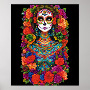Sugar Skull Art - Vackra kvinnor i blommor Poster