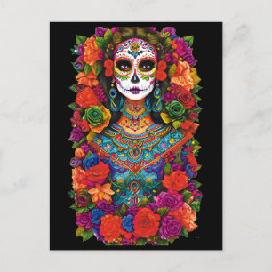 Sugar Skull Art - Vackra kvinnor i blommor Vykort