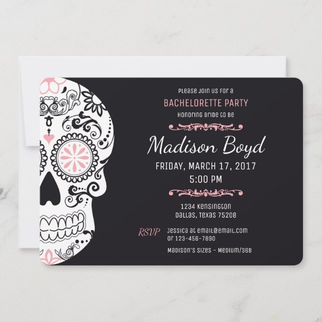 Sugar Skull Bachelorette Party Rosa & Black Inbjud Inbjudningar (Framsida)