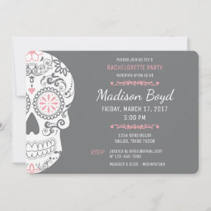 Sugar Skull Bachelorette Party Rosa & Grått Inbjud Inbjudningar