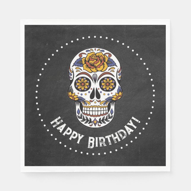 Sugar Skull Birthday Pappersservett (Framsidan)