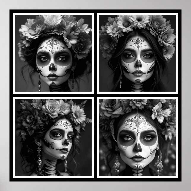 Sugar Skull Black and White  Poster (Framsidan)