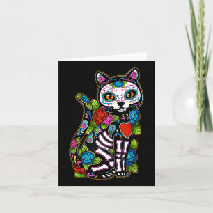 Sugar Skull Black Cat De Los Muertos Catrina Day O Kort