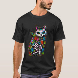 Sugar Skull Black Cat De Los Muertos Catrina Day O T Shirt