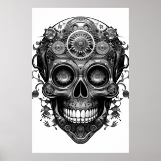 Sugar Skull Black + White Image on a Wall Poster