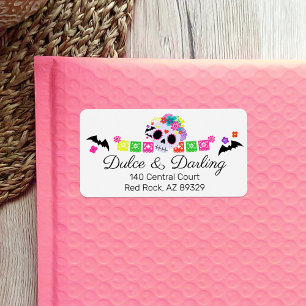 Sugar Skull Blommigt Calavera Papel Picado Boutiqu Adressetikett