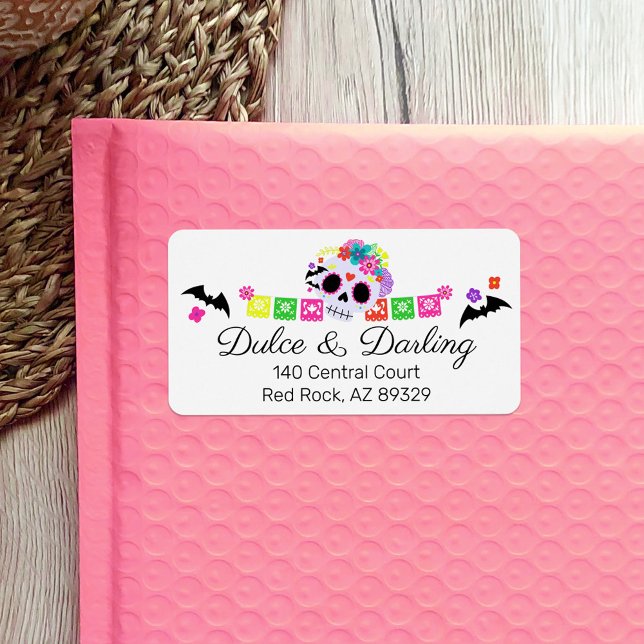 Sugar Skull Blommigt Calavera Papel Picado Boutiqu Adressetikett (Skapare uppladdad)