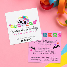 Sugar Skull Blommigt Calavera Papel Picado Boutiqu Fyrkantigt Visitkort