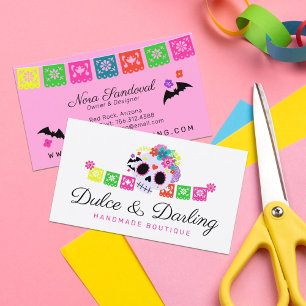 Sugar Skull Blommigt Calavera Papel Picado Boutiqu Visitkort