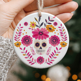 Sugar Skull Blommigt Cinco de Mayo Photo Julgransprydnad Keramik
