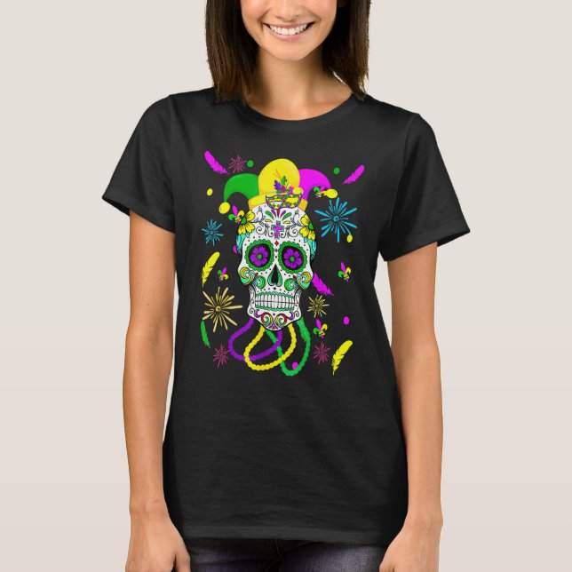 Sugar Skull Carnival Mask Jester Hat Mardi Gras Gi T Shirt (Framsida)