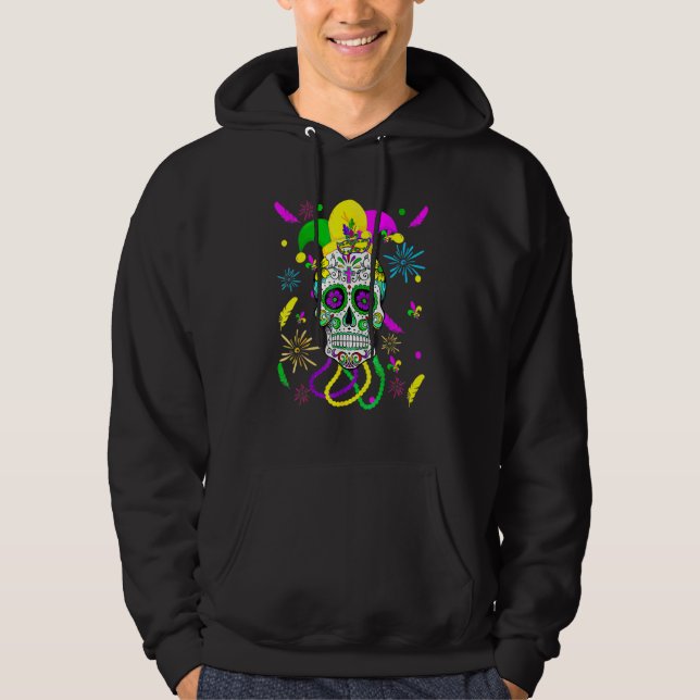 Sugar Skull Carnival Mask Jester Hat Mardi Gras Hoodie (Framsida)