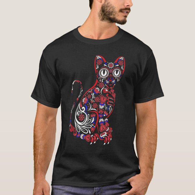 Sugar Skull Cat 4th Of July Kitten Kitty Patriotic T Shirt (Framsida)