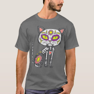 Sugar Skull Cat Dia de Muertos Day of Dead Halldue T Shirt