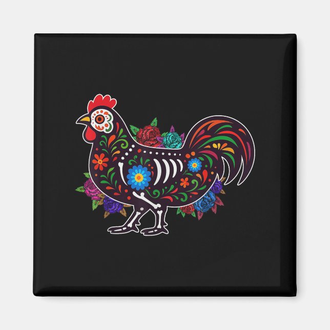 Sugar Skull Chicken Dia De Muertos Halloween Day O Magnet (Framsidan)