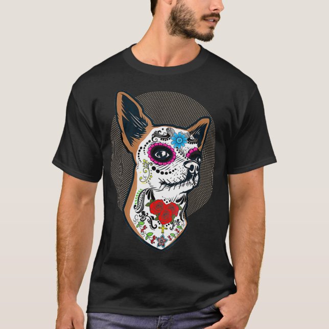Sugar Skull Chihuahua Hund Perro Calavera T Shirt (Framsida)