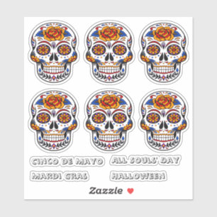 Sugar Skull Cinco de Mayo All Souls Day Mardi Gras Klistermärken