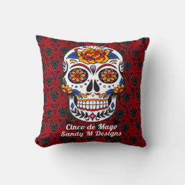 Sugar Skull Cinco de Mayo Red Blommigt Namn Kudde