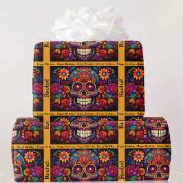 Sugar Skull Day of the dead Birthday Add Namn Presentpapper