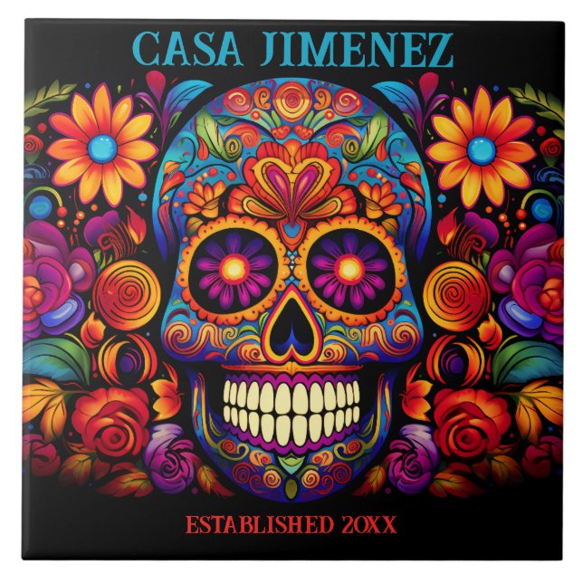 Sugar Skull Day of the dead Bröllop Gift Tile Kakelplatta (Framsidan)