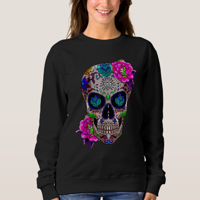 Sugar Skull Day Of The Dead Cool Bone Head Skulls  T Shirt (Framsida)