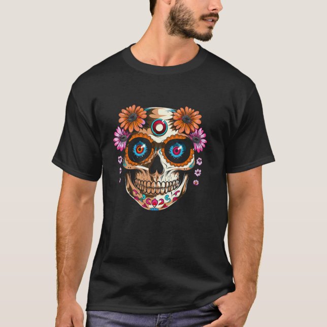 Sugar Skull Day of the dead Dia de Los Muertos Hal T Shirt (Framsida)