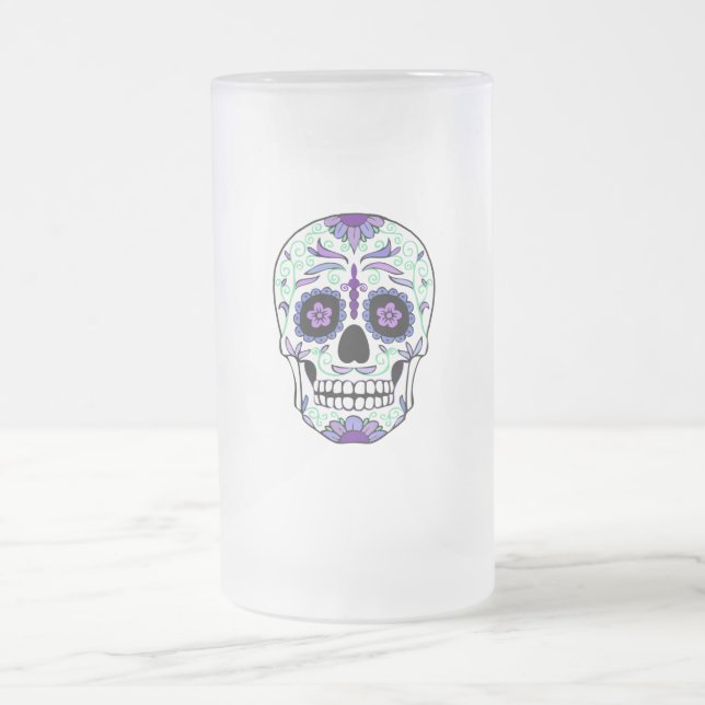 Sugar Skull Day of the dead Día de Muertos Frostat Ölglas (Center)