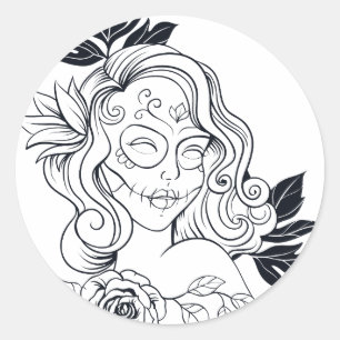 Sugar Skull Day of the dead Girl CALAVEREAR Runt Klistermärke