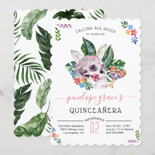 Sugar Skull Day of the dead Quinceañera Inbjudningar