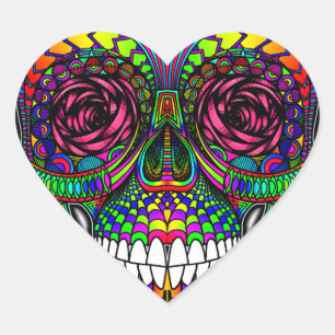 Sugar Skull Day of the dead Rainbow Colorful Art Hjärtformat Klistermärke