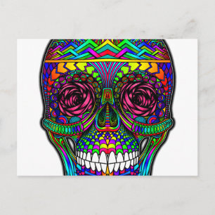 Sugar Skull Day of the dead Rainbow Colorful Art Vykort