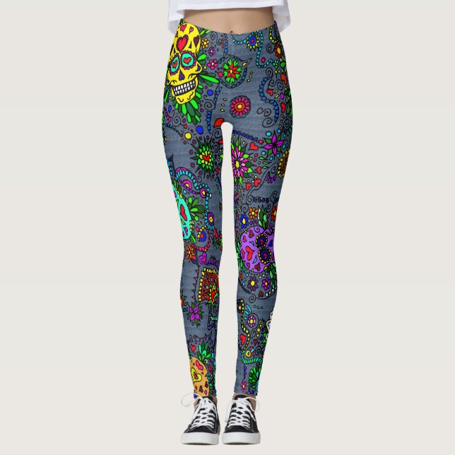 Sugar Skull Denim Titta på kvinnans baljor Leggings (Framsida)